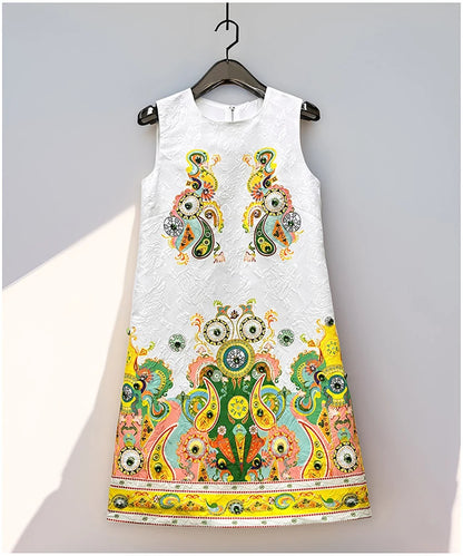 2026 Women Printed Beaded Dress Sleeveless Colorblock a Line Dress Elegant Summer Ladies Fashion Tank Dress Party Casual Dress
