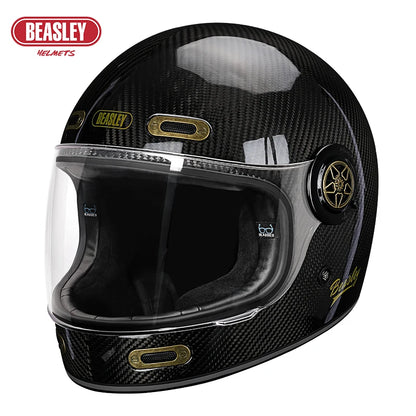 BEASLEY Retro Helmet Men's Women's Cruise Motorcycle Fiberglass Full Helmet Carbon Fiber Motorcycle Helmet DOT Certification