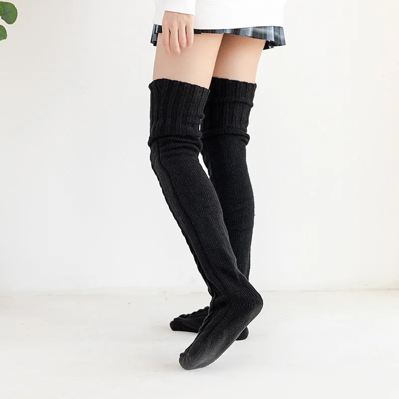 Women Winter Warm Breathable Long Johns Mohair Knee Length Knitted Wool Stretch High Sockings Femboy Leg Warmers Kawaii Clothes