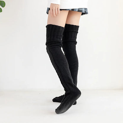 Women Winter Warm Breathable Long Johns Mohair Knee Length Knitted Wool Stretch High Sockings Femboy Leg Warmers Kawaii Clothes