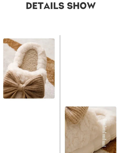 Thick Soled Non Slip Home Plush Slippers 2025 New Cotton Slippers for Women Bow Slippers for Autumn and Winter Warm for Women