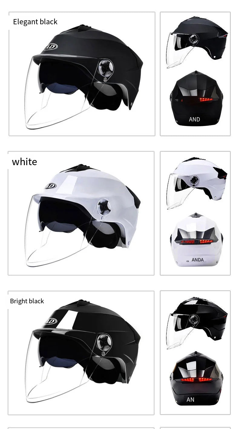 Motorcycle Helmets With Led Lights Moped Helmet Electric Scooter for Men Women With Double Visor Rechargeable Bicycle Light Bike
