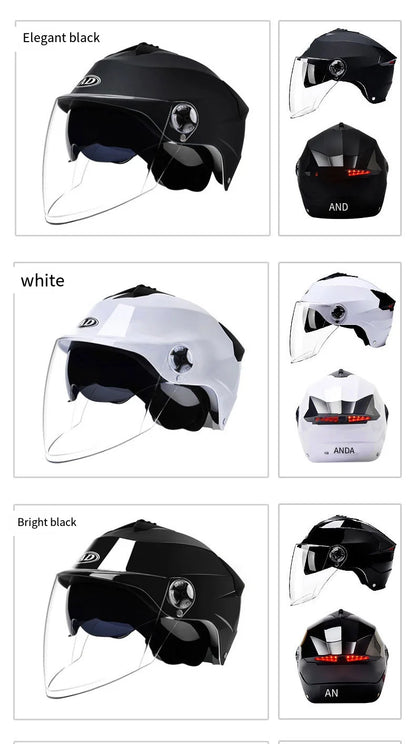Motorcycle Helmets With Led Lights Moped Helmet Electric Scooter for Men Women With Double Visor Rechargeable Bicycle Light Bike