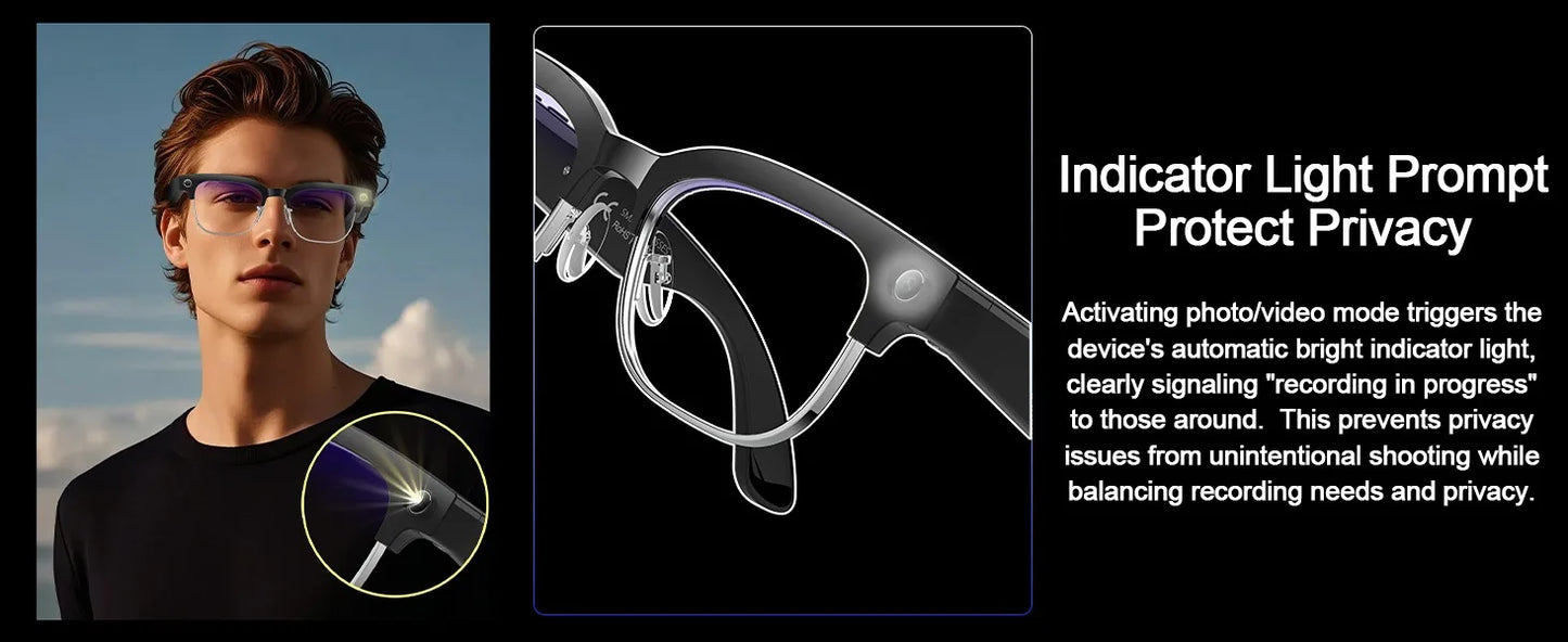 2026 New 4K HD 800W Pixel Dual-Camera Smart Glasses Men 1080P Video Recording AI Chat WIFI Transmission Translation Call Glasses