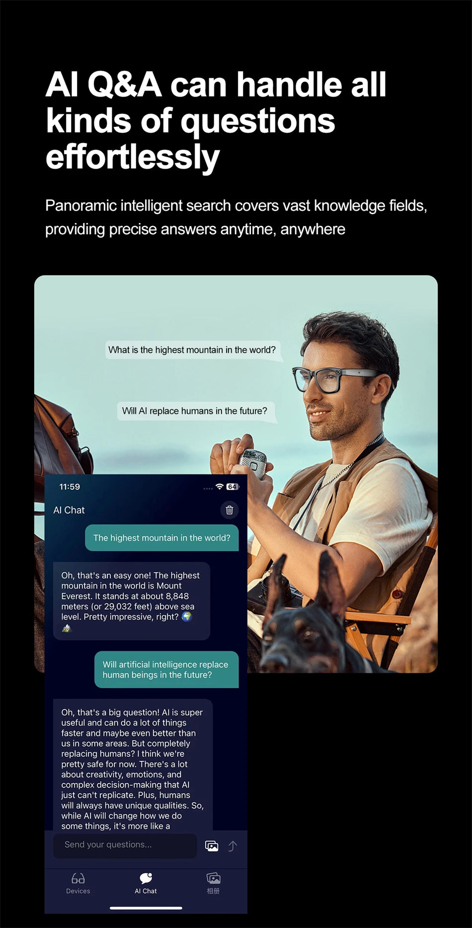 LIGE AI Camera Glasses Wireless Smart Sunglasses with Camera Bluetooth Call Music Glasses Video Sound Recording Antiblue Glasees