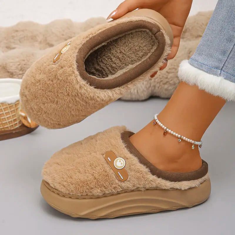 Thick Sole Plush Winter Slippers for Women Indoor House Chunky Platform Fluffy Slippers Woman Non Slip Warm Couples Cotton Shoes