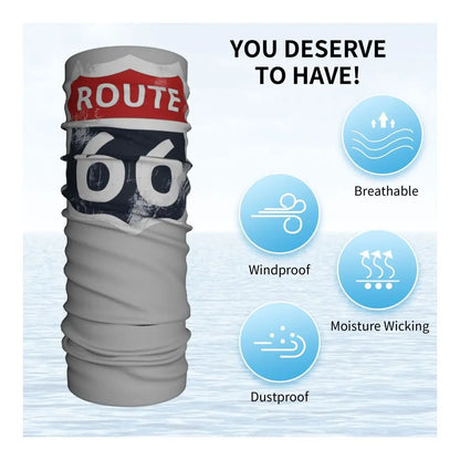 Custom Travel Motorcycle Ride Route 66 Bandana Winter Neck Warmer Windproof Wrap Face Scarf for Hiking Highways Gaiter Headband