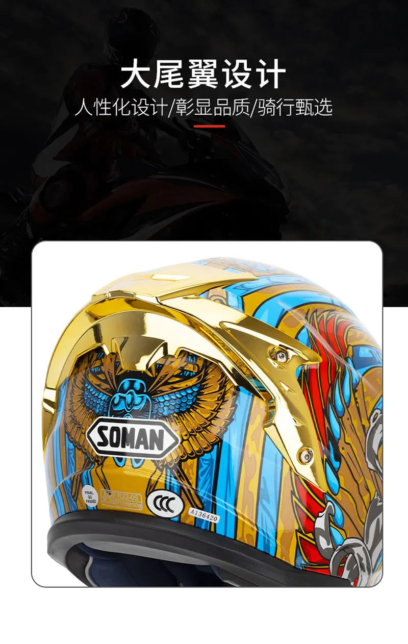 SOMAN ECE Motorcycle Helmet Adjustable Double Lenses Full Face Helmet Motocross Head Protection Anti-Fall Biker Motorbike Helmet
