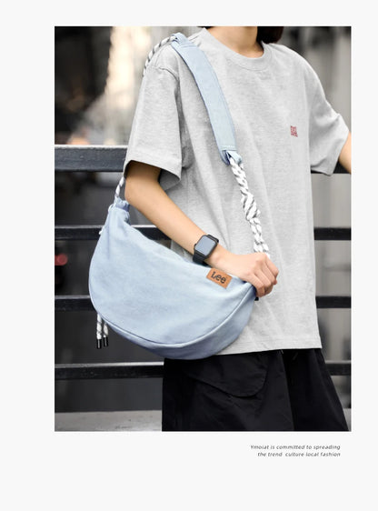 LEE 2025 Teenagers Waterproof Denim Crossbody Shoulder Bag Women Men Stylish Jeans Hobo Dumpling Crescent Bag Student Ipad Pack