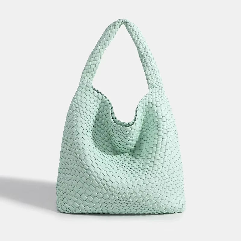Women's Fashionable Woven PU Leather Tote Bag Shoulder Handbag Top-Handle Bag with Purse - Stylish Woven Bag Purses