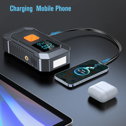 Car Jump Starter Air Pump Power Bank Lighting Portable Air Compressor 4 In 1 Cars Battery Starters Auto Tyre Inflator
