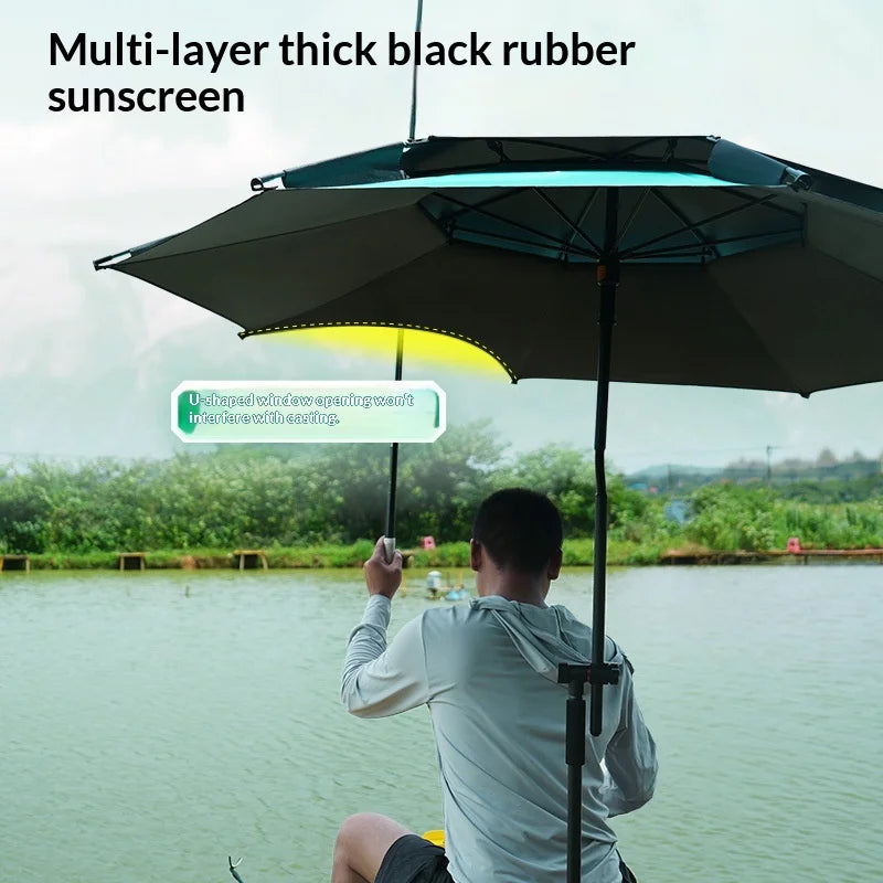 Heavy Duty Fishing Umbrella Thick UV Sunshade Three Fold Large Double Pole Beach Patio Camping Umbrella Base Included Outdoor