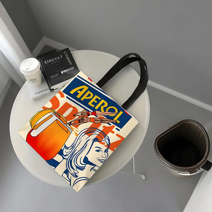1pc Aperol Spritz Art Print Tote Bag Reusable Fabric Grocery Foldable Shopping Bag