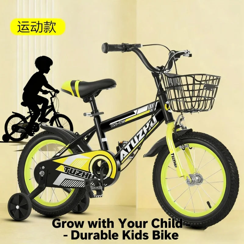 Bright Yellow Sports Style Children's Bicycle - 14 Inch 16 Inch 18 Inch Pedal Bikes for Boys And Girls Aged 3-9 Years Old