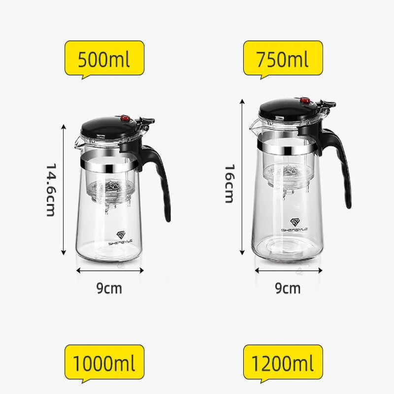 【Household Tea Infuser Kettle】Heat-Resistant Glass Tea Pot with Separator - for Loose Leaf Tea, Herbal Tea & Flower Tea