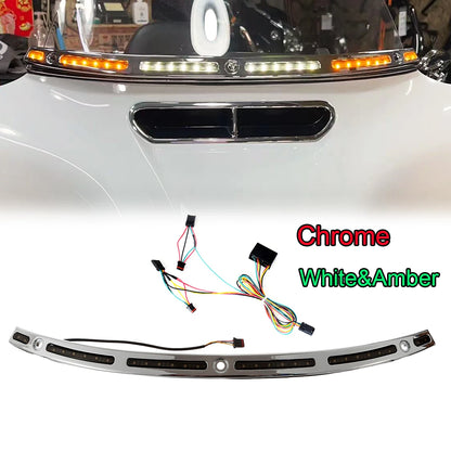 LED Chrome Gloss Black White Amber Windshield Trim For Harley Touring Street Glide FLHX 2014-2023