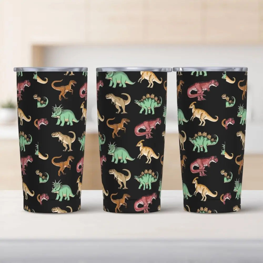 Stainless Steel Tumbler Dinosaur Silhouette Mugs Cup With Straws Animal Beach Cold Drink Water Bottle Insulated Thermal Mug
