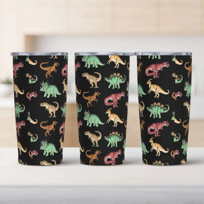Stainless Steel Tumbler Dinosaur Silhouette Mugs Cup With Straws Animal Beach Cold Drink Water Bottle Insulated Thermal Mug