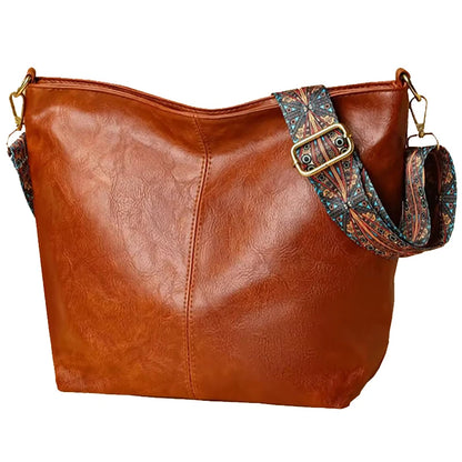 Neutral Style Men's and Women's Pu Tote Bag, Suitable for Travel and Photography, Single Shoulder Bag with Ethnic Style Strap