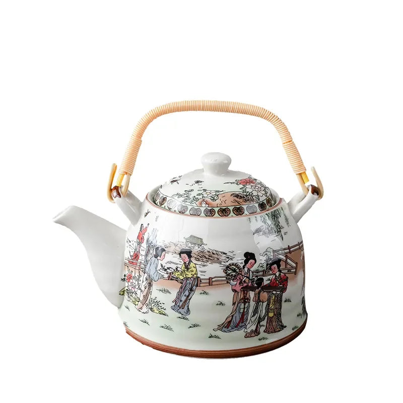Household Porcelain Teapot Ceramic Large Capacity Pot Blue and White Retro Loop Handle Beam