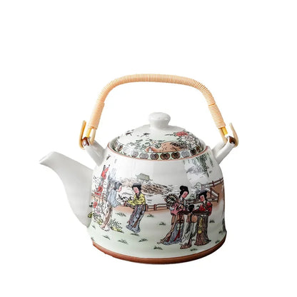 Household Porcelain Teapot Ceramic Large Capacity Pot Blue and White Retro Loop Handle Beam