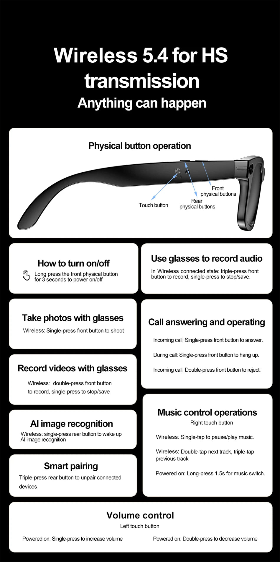 LIGE AI Camera Glasses Wireless Smart Sunglasses with Camera Bluetooth Call Music Glasses Video Sound Recording Antiblue Glasees
