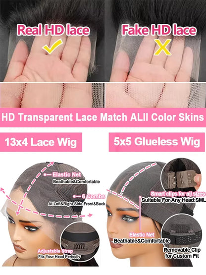 360 Lace Straight Human Hair Wig 13X4 Lace Front Wig Natural Black HD Lace Pre Plucked Bleached Knots High Ponytail Wig For Black Women