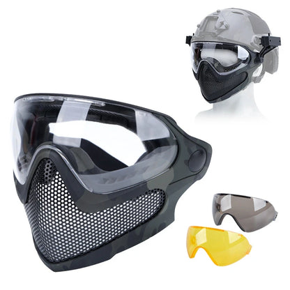 Tactical Full Face Mask Paintball Airsoft Cs Shooting Steel Mesh Breathable Protective Head/ Helmet Wearing Masks Hunting Gear