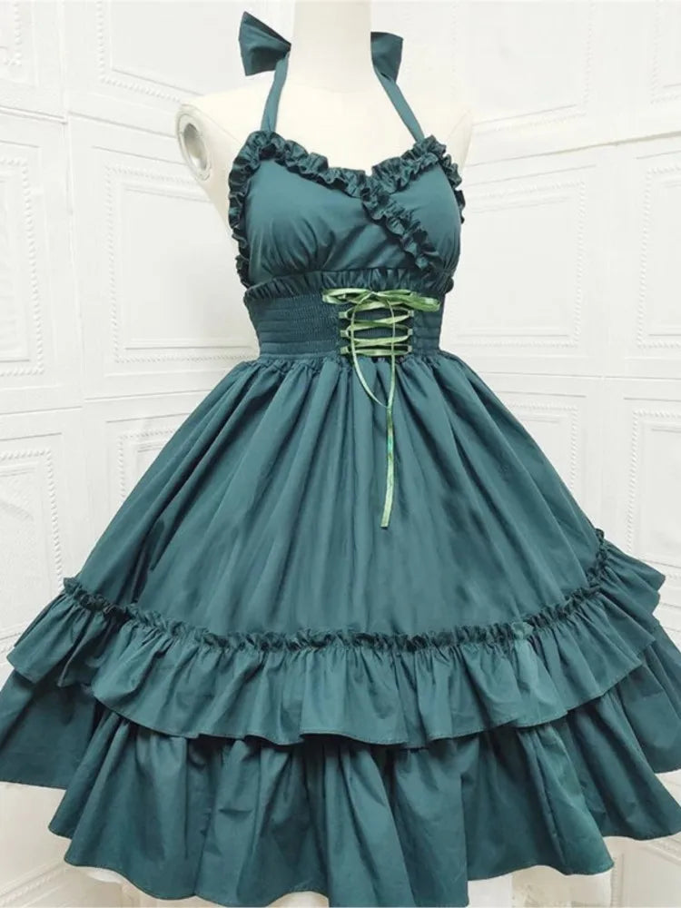 Summer Classical Elegant Suspender Dress Lolita Solid Kawaii Lolita Retro Soft Girl Tea Party JSK Suspender Dress