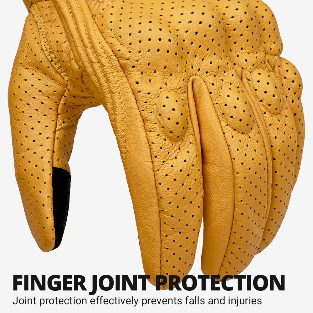 Vintage Leather Motorcycle Gloves Summer Breathable Unisex Biker Gloves With Anti-Slip Ventilation Design Motorbike Ride Glove