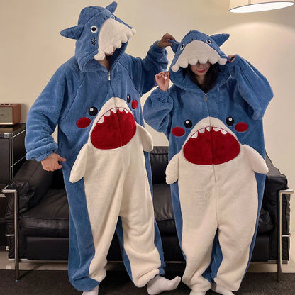 Kigurumi Adults Winter Sleepwear Women Men Pajamas Animal Onesie Thicken Couples Pijamas Cartoon Night Wears For Women Homewear