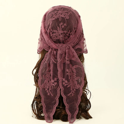 Wholesale French Lace Triangle Scarf Embroidered Flower Lace Scarf Small Shawl Crochet Head Scarf Headwraps Bandana For Women