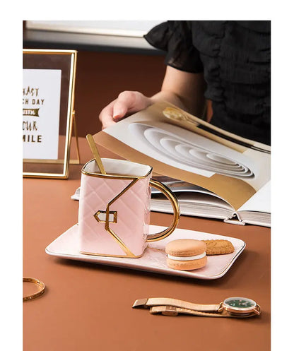 Handbag-Shaped Creative Mug With Saucer & Spoon Nordic Ceramic Milk Tea  Office Cups Drinkware  Coffee Cup Sets Gift