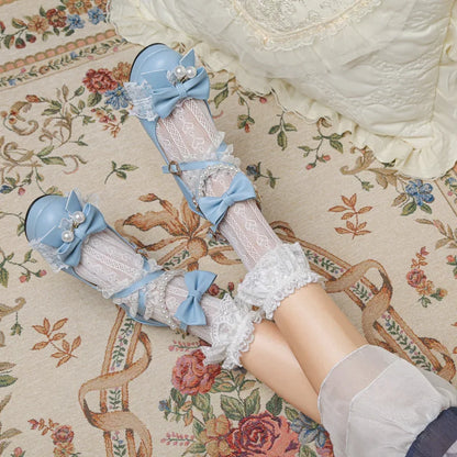 Cross Strap Women High Heels Mary Jane Pumps Party Wedding Cosplay White Pink Black Strawberry Bow Princess Cosplay Lolita Shoes