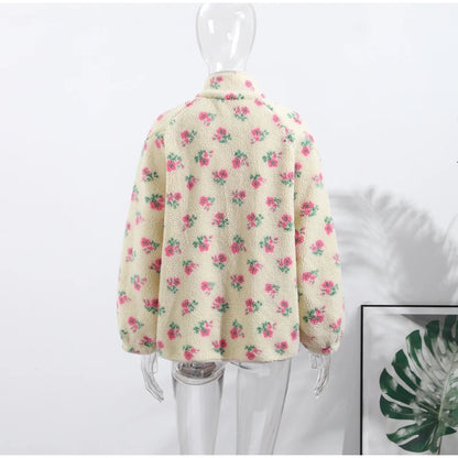 Fashion Lambswool Women's Coats Patchwork Long Sleeve Zipper Pocket Female Parka Jacket 2025 Autumn New Arrival Lady Outerwear