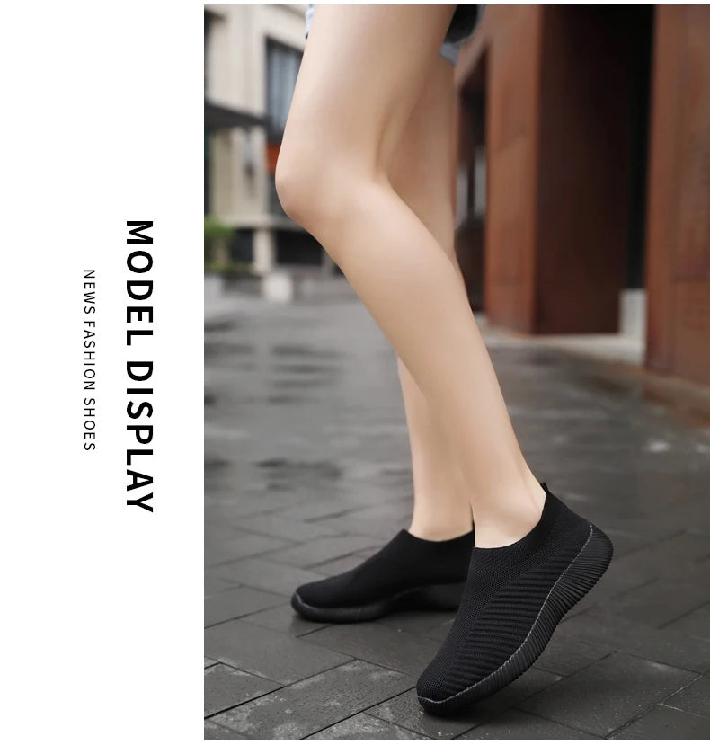 Women's Solid Color Sneakers Breathable Mesh Woven Outdoor Lightweight Low Top Walking Running Sports Socks Shoes