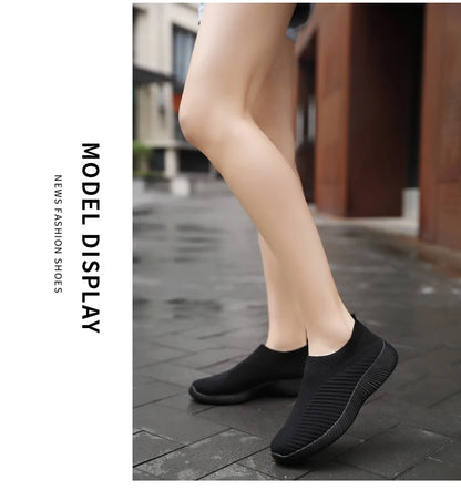 Women's Solid Color Sneakers Breathable Mesh Woven Outdoor Lightweight Low Top Walking Running Sports Socks Shoes