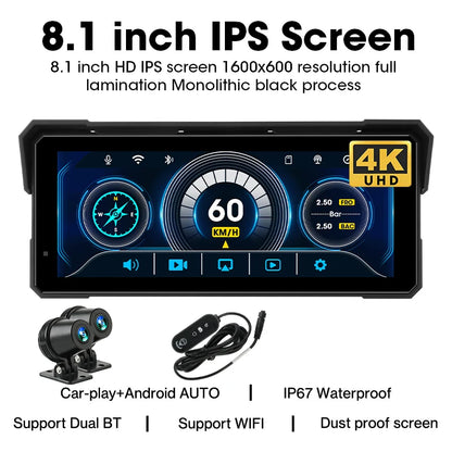 Jansite Portable 7/8.1 inch IP67 Waterproof Motorcycle 4K DVR GPS Navigation Wireless Carplay Android Auto Moto Recorder Monitor