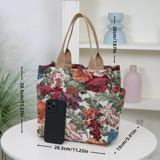 New Thickened Knitted Tote Bag, Floral Pattern Retro Large Capacity Handbag for Work  tote bag Shopping Daily Use School Commute