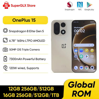 OnePlus 15 Unlocked Smartphone Snapdragon 8 Elite Gen 5 6.78'' 165Hz High Refresh Rate Screen Rear 50MP Triple Camera 7300mAh