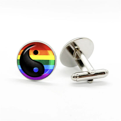 LGBT Rainbow Pride Cufflinks Man High Quality Jewelry Accessories Gay Pride Rainbow Flag Photo Suit Shirt Cuff Links Gift