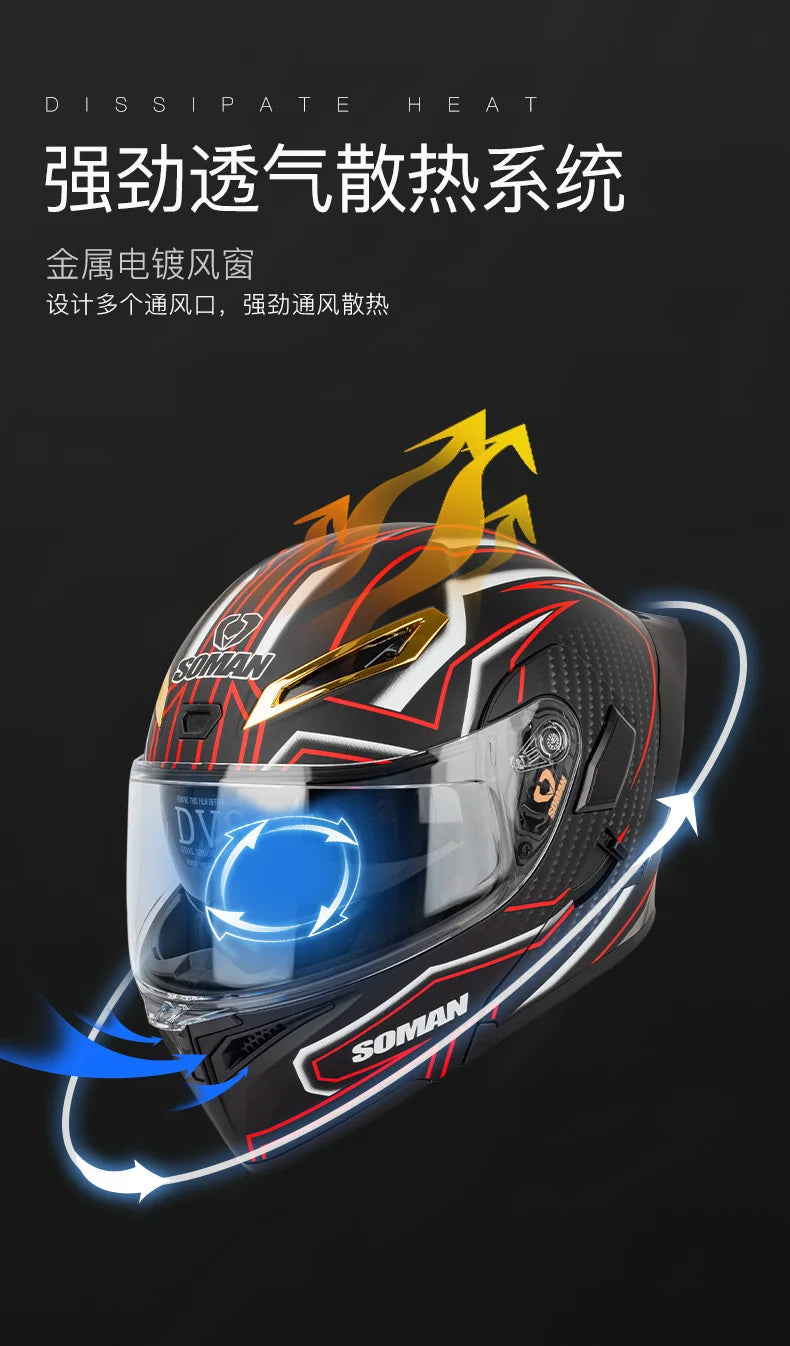 SOMAN Modular Helmet Flip Full Face Motorcycle Helmet Dual Visor Lens Racing Casco casque moto approved 오토바이핼멧