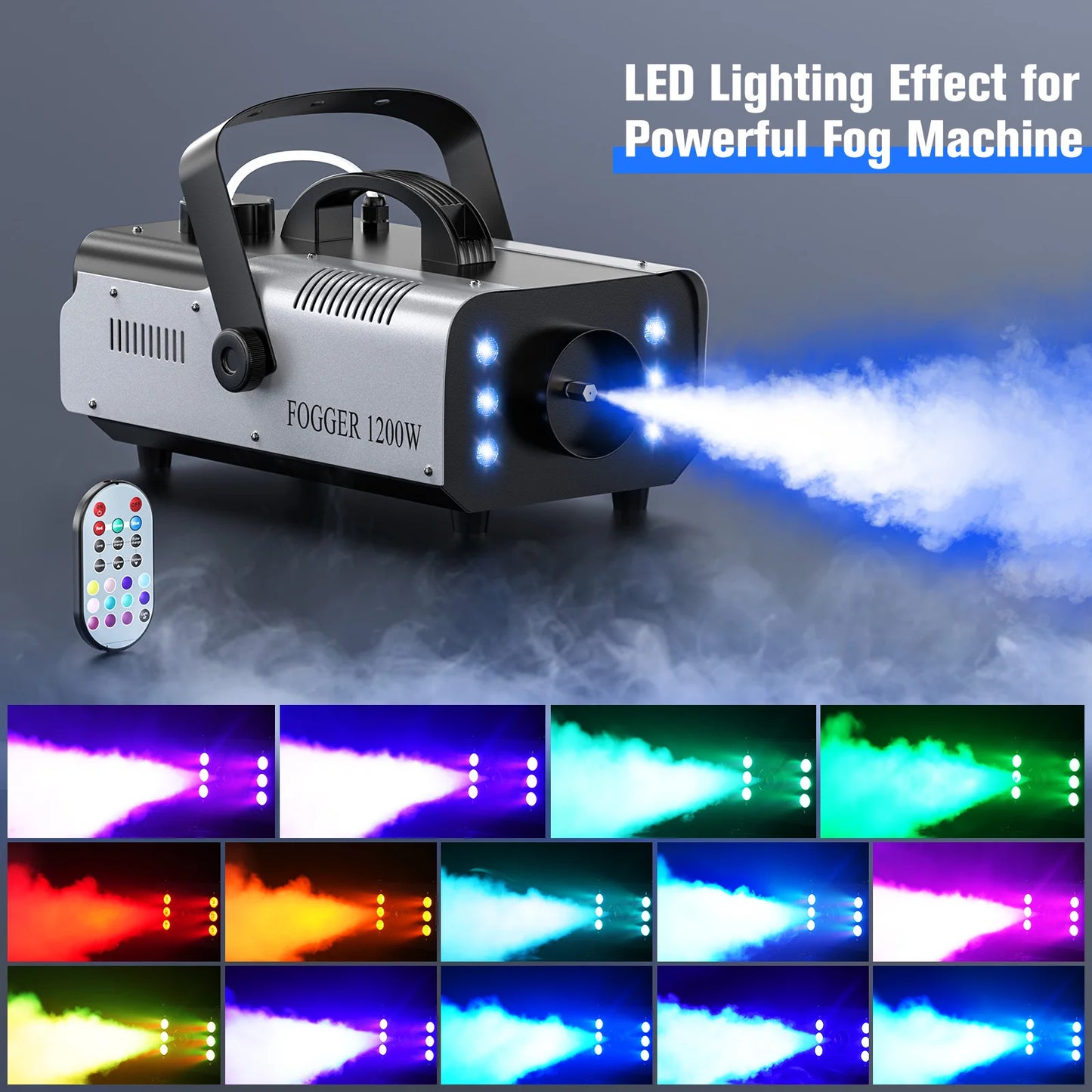 Datewink 1200W Smoke Fog Machine RGB 6LEDs Stage Lighting Effect Haze Generator Remote Control For Party DJ Disco Club Wedding