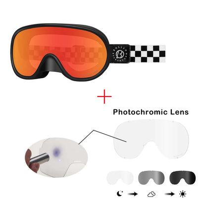 Vintage Motorcycle Goggles Over Glasses Photochromic UV400 Dirt Bike Goggles for Men Women Dual-Cycle Defogging Racing Glasses