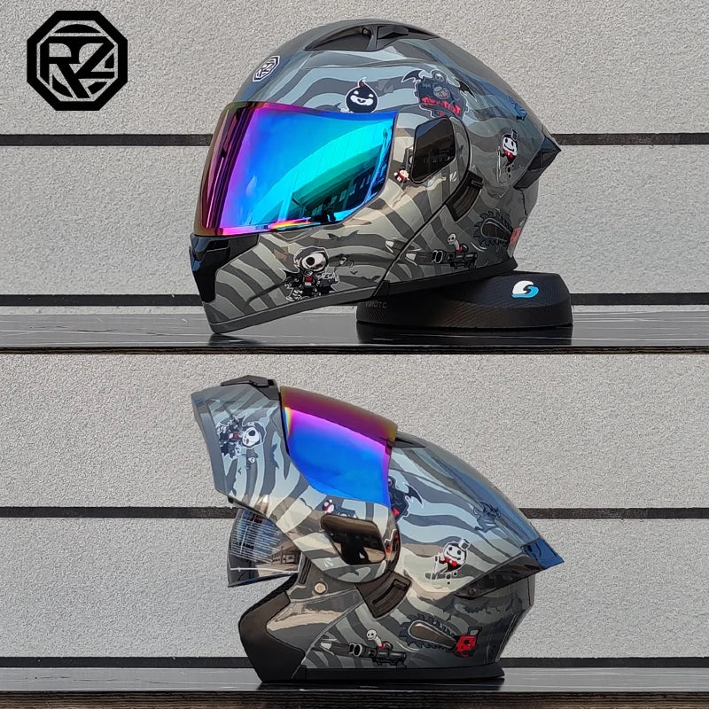 2025 professional motorcycle sports flip helmet ABS material modular dual lens full face helmet DOT certification