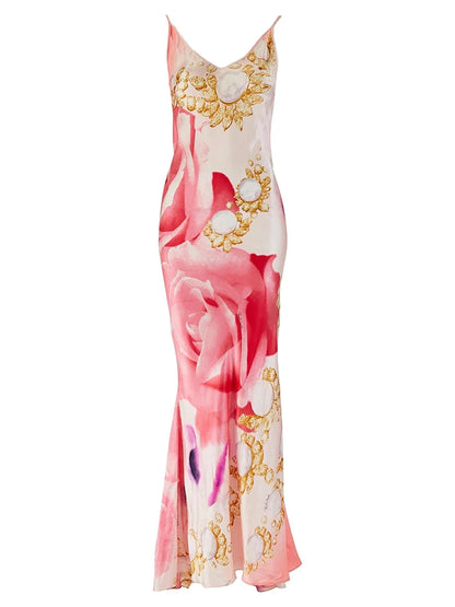 Sexy Sling Women's Maxi Dress V-neck Backless Floral Print Sleeveless Long Skirt 2026 NEW Summer Beach Vacation Party Vestido