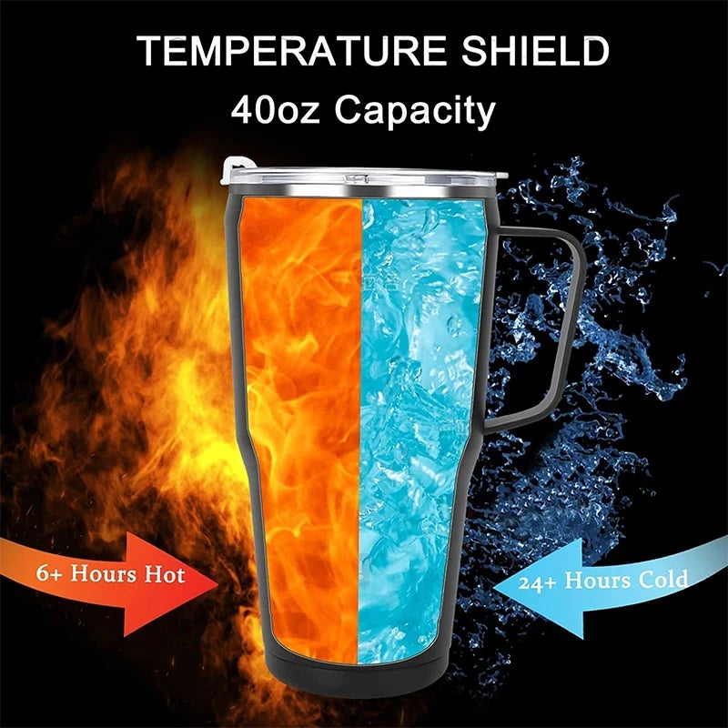 Mug Tumbler 40oz with Straw Handle Coffee Insulated 304 Stainless Steel Car Cup Keeps Cold Beer with Lids Tumbler Thermos Cup