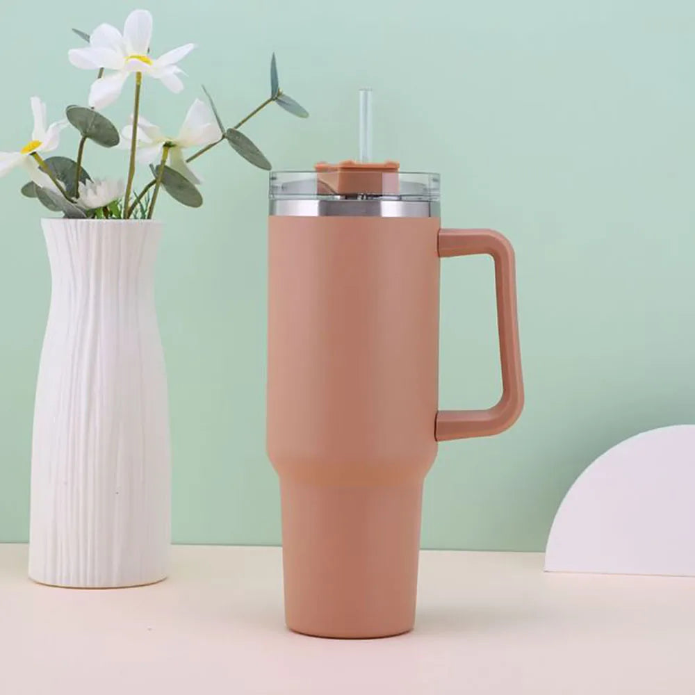 Mug Tumbler 40oz with Straw Handle Coffee Insulated 304 Stainless Steel Car Cup Keeps Cold Beer with Lids Tumbler Thermos Cup
