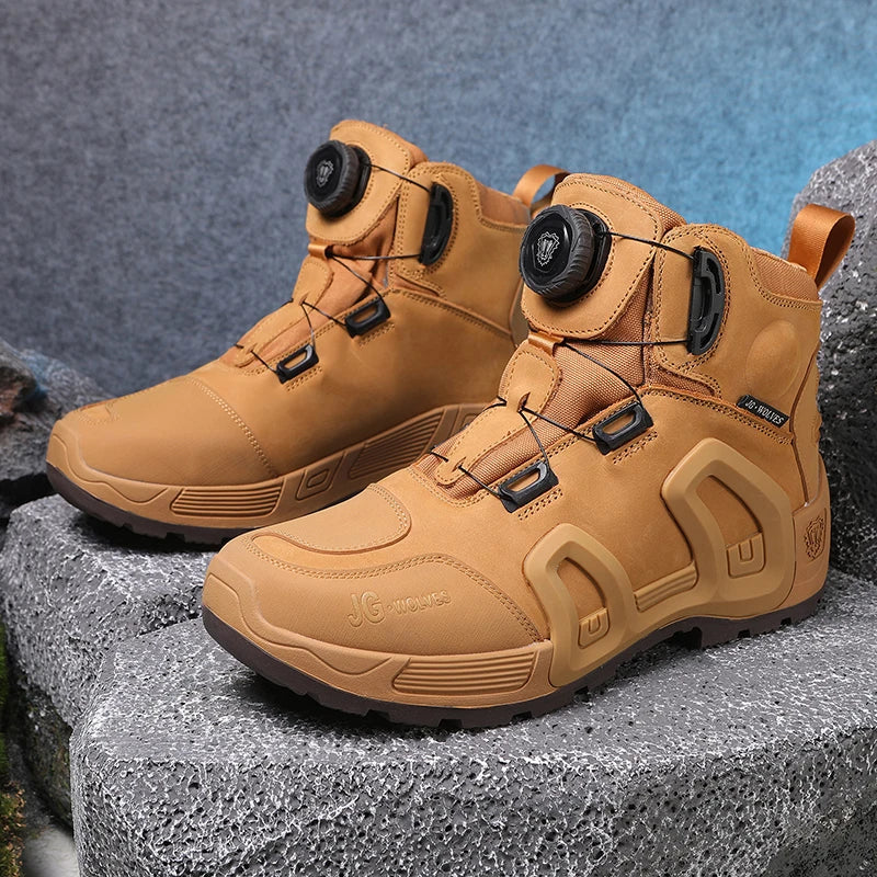 Men Motorcycle Riding Boots Waterproof Cowhide Leather Breathable Anti-Slip Wear-Resistant Street Moto Shoes