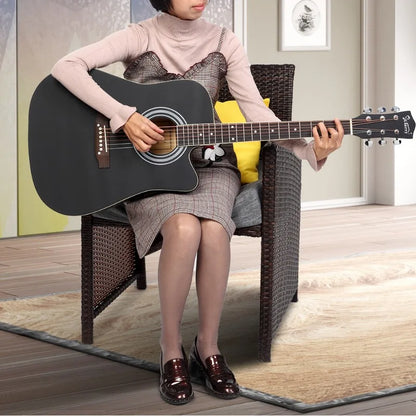 Cutaway Spruce Top Acoustic Guitar Matte Black Color Folk Guitar for Beginner Student 41 Inch Music Instrument